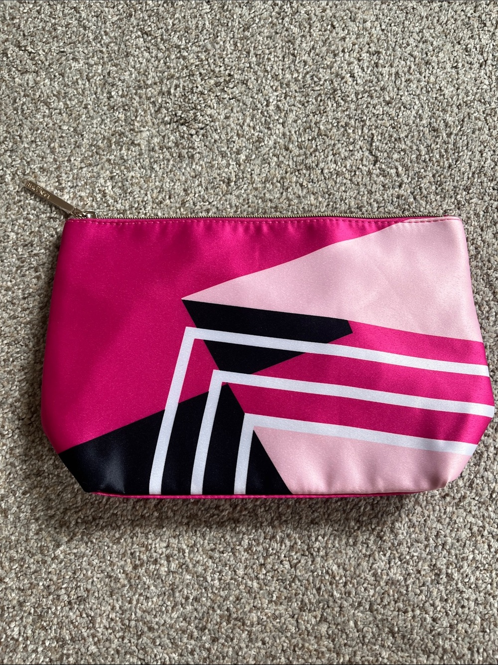 Lancome Pink Geometric Cosmetic Pouch with Black & White Accents